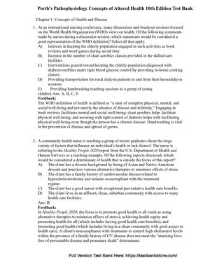 Test Bank For Porth's Pathophysiology Concepts of Altered Health 10th Edition