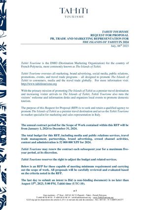 Tahiti Tourisme Rfp Italy 2024
