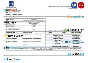 Solomon Islands ADB bank statement template in Word and PDF format