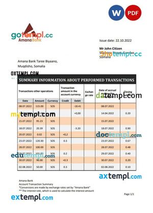 Somalia Amana Bank Statement