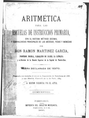 109 Aritmetica Escuelas De Instruccion Primaria Ramon Martinez Garcia 1896