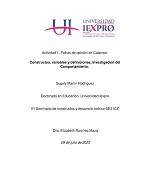 Actividad 1 Fichas De Opinión: Constructos, variables y definiciones, Investigación del Comportamiento.