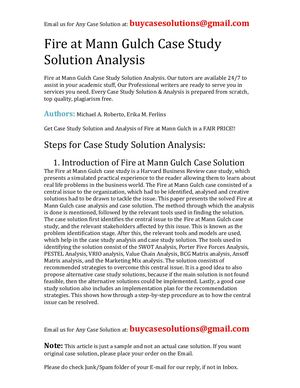 Fire At Mann Gulch Case Study Solution Analysis