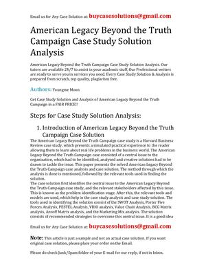 American Legacy Beyond The Truth Campaign Case Study Solution Analysis