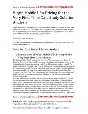Virgin Mobile USA Pricing For The Very First Time Case Study Solution Analysis