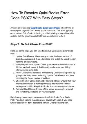 How To Fix Quick Books Payroll Error Ps077 In Easy Steps