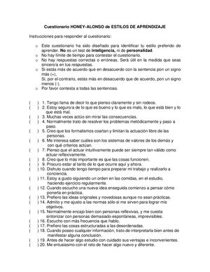 Test De Estilos De Aprendizaje
