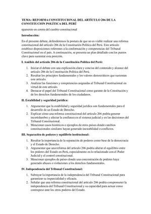 Artículo 206 Argumento En Contra Del Cambio Constitucional
