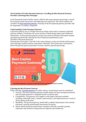The Evolution of Casino Payment Gateways: Unveiling the Best Payment Gateway Providers and Integration Strategies