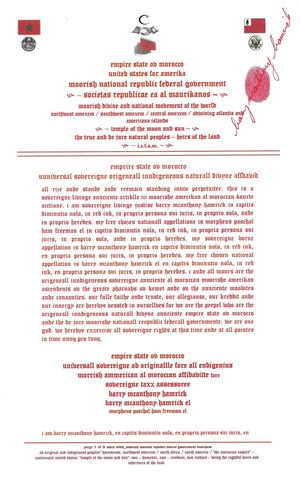 Empire State Ov Morocco+al Moroccan Empire+all Indigeneous Morrish American Affidavitte For Sovereigne Taxx Assessoree From Justice Barry Mcanthony Hamrick En Capitis Diminutio Nollo Nunc Pro Tunc