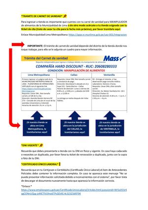Información Importante Carnet De Sanidad Cul Dni