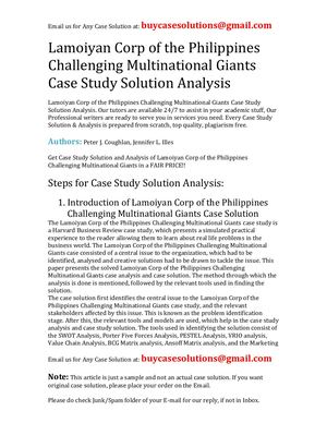 Lamoiyan Corp Of The Philippines Challenging Multinational Giants Case Study Solution Analysis