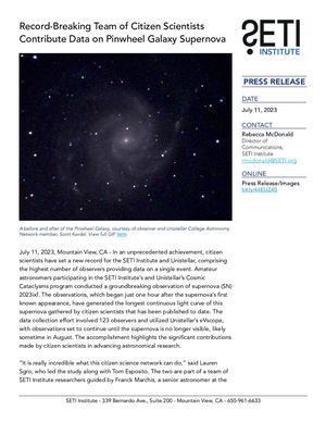 Record-Breaking Team of Citizen Scientists Contribute Data on Pinwheel Galaxy Supernova