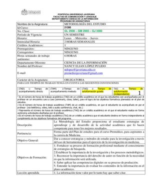 Programa Asignatura Metodologia Del Estudio + La Información
