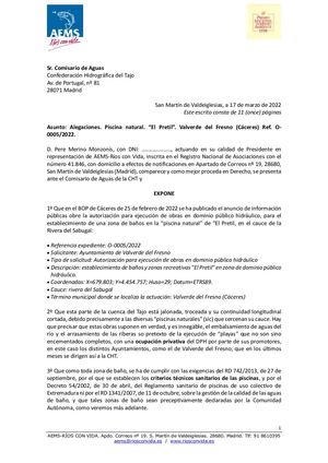 Alegaciones piscina Valverde Fresno, Rivera del Sabugal. Marzo 2022