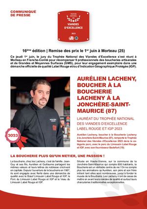 Encart Trophée national des viandes d'excellence Boucherie Lacheny