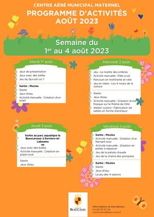 Programme Aout Maternelle