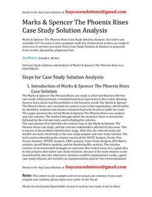 Marks & Spencer The Phoenix Rises Case Study Solution Analysis