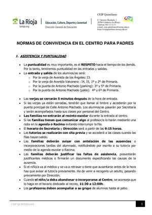Normas De Convivencia En El Centro