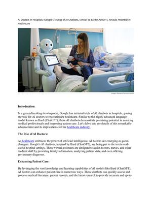 Ai Doctors In Hospitals Google's Testing Of Ai Chatbots, Similar To Bard (Chat Gpt), Reveals Potential In Healthcare