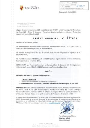 Fichier Parution Arrêtés 23 312 à 23 313 Du 05 07 2023