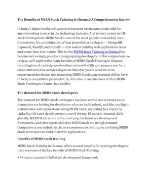 The Benefits Of Mern Stack Training In Chennai