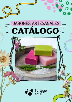 Documento A4 Catálogo De Productos Online Jabones Artesanales Dinamico Llamativo Azul Rosa