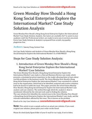 Green Monday How Should A Hong Kong Social Enterprise Explore The International Market? Case Study Solution Analysis