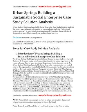 Urban Springs Building A Sustainable Social Enterprise Case Study Solution Analysis