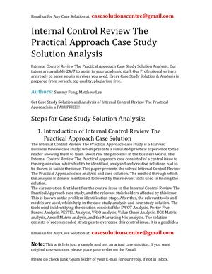 Internal Control Review The Practical Approach Case Study Solution Analysis