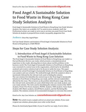 Food Angel A Sustainable Solution To Food Waste In Hong Kong Case Study Solution Analysis
