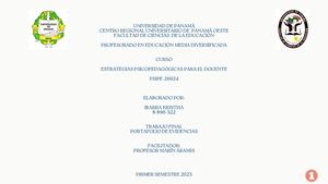 Universidad De Panamá Centro Regional Universitario De Panamá Oeste Facultad De Ciencias De La Educación Profesorado En Educación Media Diversificada Curso Estrategias Psicopedagógicas Para El Docente Psipe 26924 E