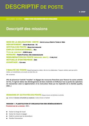 Fiche De Poste Manutentionnaire CDD 6 Mois