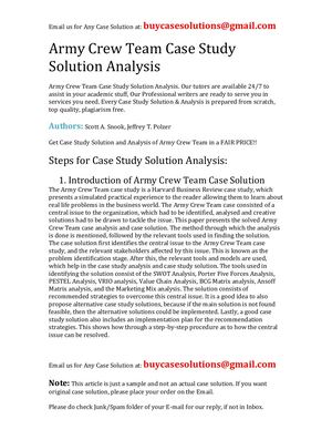 Army Crew Team Case Study Solution Analysis