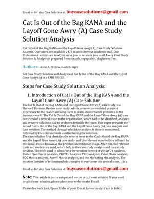 Cat Is Out Of The Bag KANA And The Layoff Gone Awry (A) Case Study Solution Analysis