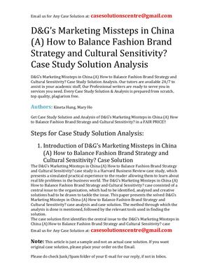 D&G's Marketing Missteps In China (A) How To Balance Fashion Brand Strategy And Cultural Sensitivity? Case Study Solution Analysis