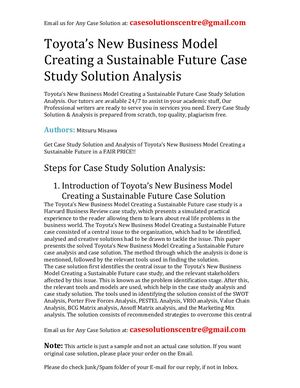 Toyota's New Business Model Creating A Sustainable Future Case Study Solution Analysis