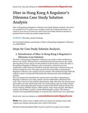 Uber In Hong Kong A Regulator's Dilemma Case Study Solution Analysis