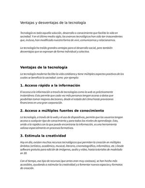 Ventajas Y Desventajas De La Tecnología