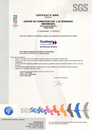Certificat Qualiopi Cfa Miromesnil 2021 2024