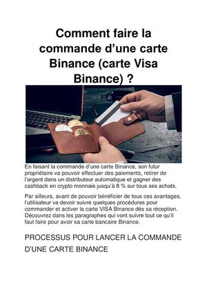 Comment faire la commande d’une carte Binance (carte Visa Binance) ?