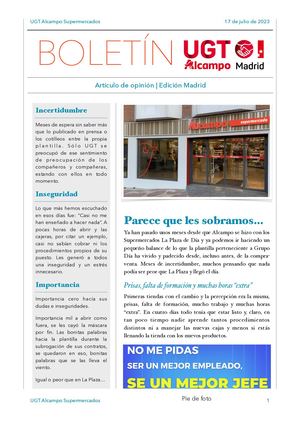 Boletín noticias y opinión de UGT Alcampo 1