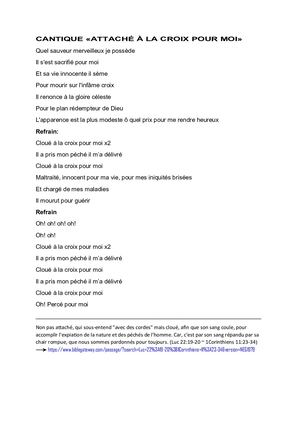 Cantique Attaché à La Croix Pour Moi Du Site Paroles Mania 29 05 2023