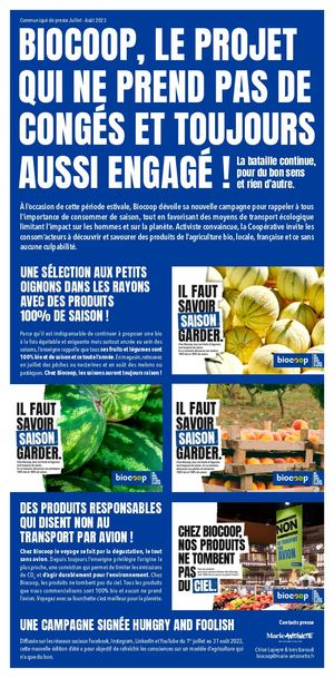 Biocoop, le projet qui ne prend pas de congés et toujours aussi engagé ! - CP Juillet-Août 2023
