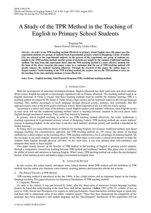 A Study of the TPR Method in the Teaching of English to Primary School Students