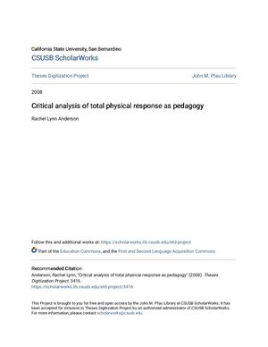 Critical Analysis Of Total Physical Response As Pedagogy