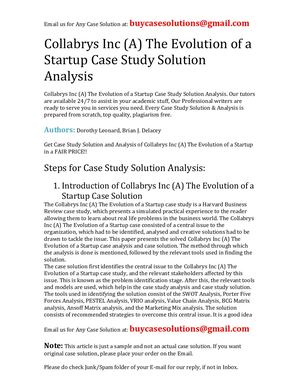 Collabrys Inc (A) The Evolution Of A Startup Case Study Solution Analysis
