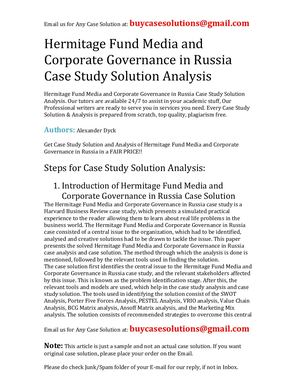 Hermitage Fund Media And Corporate Governance In Russia Case Study Solution Analysis