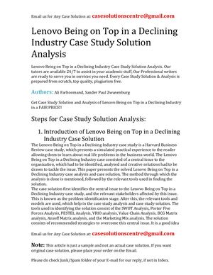 Lenovo Being On Top In A Declining Industry Case Study Solution Analysis