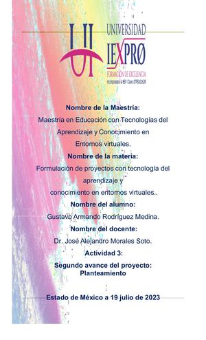 Actividad 3. Segundo avance del proyecto: Planteamiento.